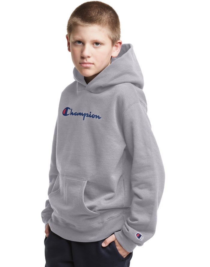 Champion Pullover Script Logo Hoodie Meisjes - Grijs - Belgie 4761XMHUR